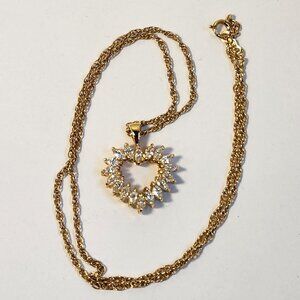VTG Classic Open Heart Necklace Gold over 925 Chain 18"